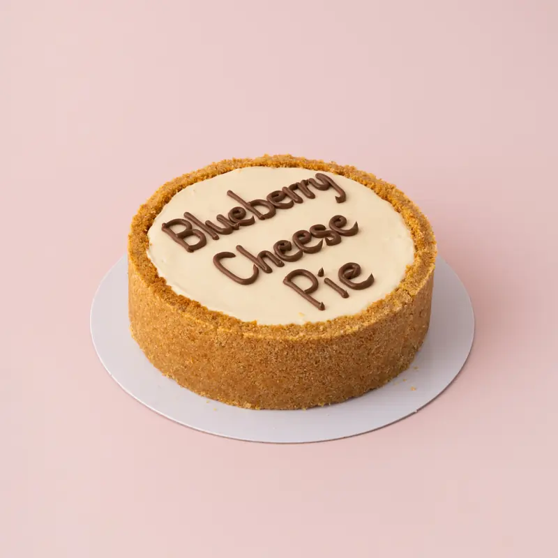 A blueberry cheese pie on a pink background